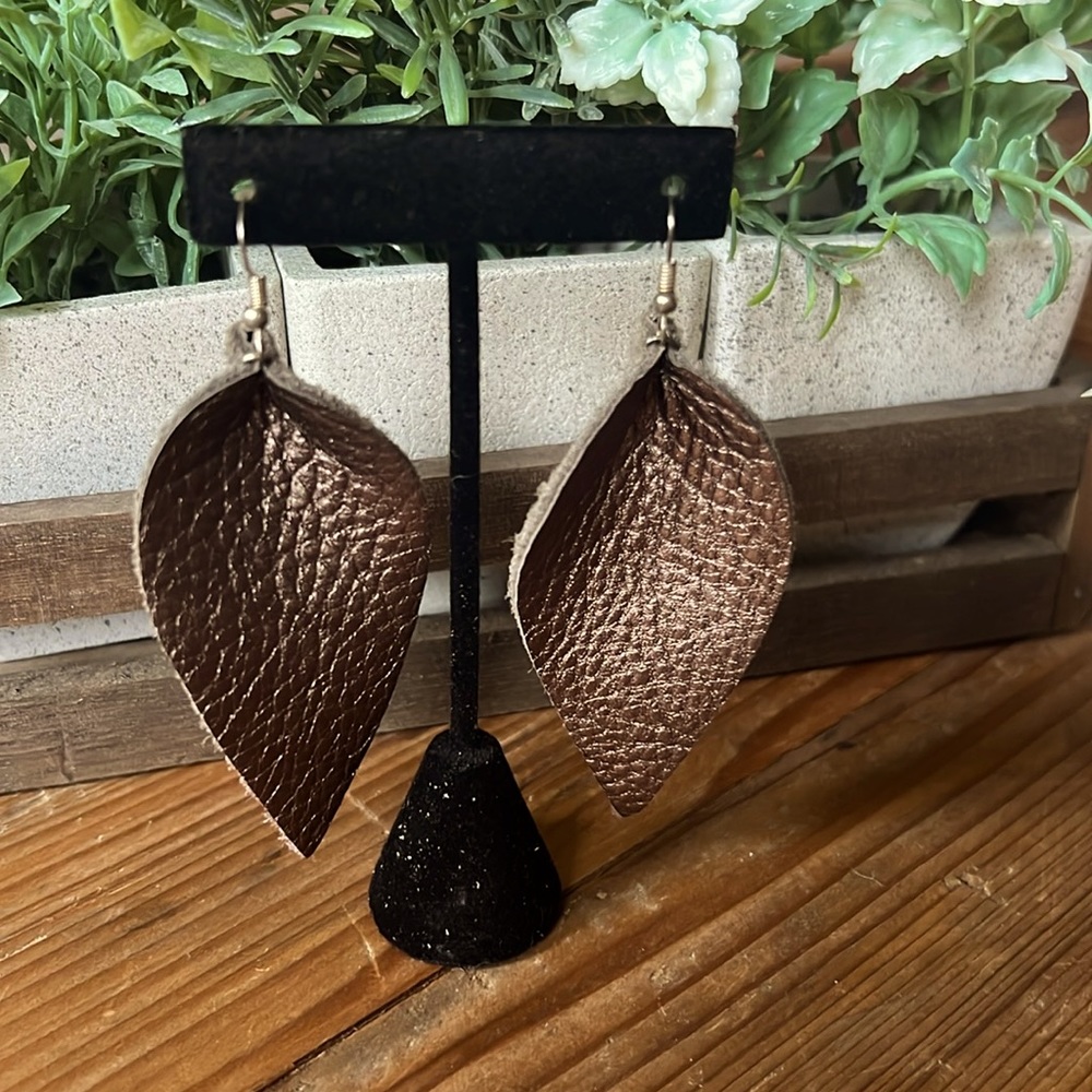 Brown Metallic Lightweight Feather Earrings